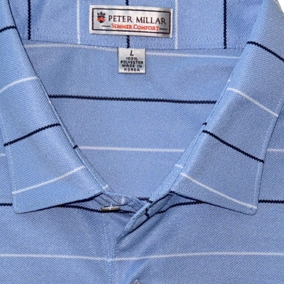 Peter Millar Summer Comfort Polo Shirt Blue Stripe Logo Men’s Size Large - Picture 9 of 13